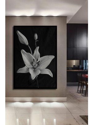 Teona Ahşap Çerçeve Görünümlü Zarif Zambak Dekoratif Ahşap Mdf Ev Duvar Tablo Dikdörtgen Ev Duvar Tablo