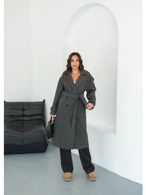 Premium Oversize Modern Antrasit Kaşe Kaban