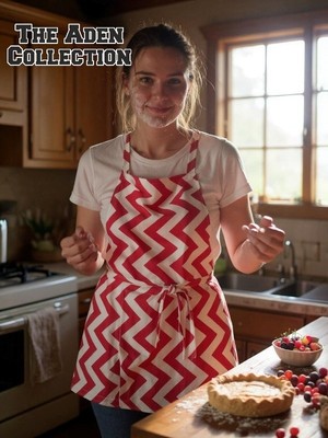 Zmc Bilişim Zikzak Desenli Mutfak Önlüğü Kırmızı