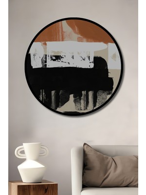 Teona Ahşap Çerçeve Görünümlü Soyut Sanat Dekoratif Ahşap Mdf Işyeri Duvar Tablo Yuvarlak Işyeri Duvar Tablo