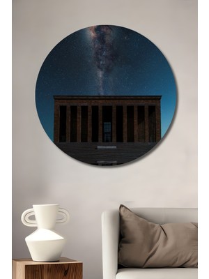Teona Ahşap Anıtkabir ve Samanyolu Ahşap Mdf Dekoratif Ev/işyeri Duvar Tablo Yuvarlak Ev/işyeri Duvar Tablo