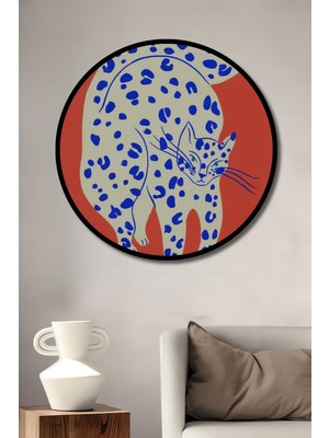 Teona Ahşap Çerçeve Görünümlü Mavi Benekli Kedi Dekoratif Ahşap Mdf Ev Duvar Tablo Yuvarlak Ev Duvar Tablo