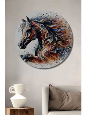 Teona Ahşap Soyut Sanat Dekoratif Ahşap Mdf Ev/işyeri Duvar Tablo At Motifi Yuvarlak Ev/işyeri Duvar Tablo