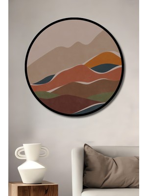 Teona Ahşap Çerçeve Görünümlü Renkli Dağ Manzarası Dekoratif Ahşap Mdf Ev Duvar Tablo Yuvarlak Ev Duvar Tablo