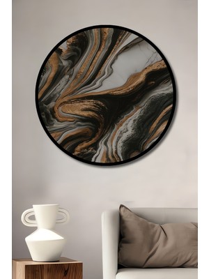 Teona Ahşap Çerçeve Görünümlü Mermer Dalgaları Dekoratif Ahşap Mdf Ev Duvar Tablo Yuvarlak Ev Duvar Tablo
