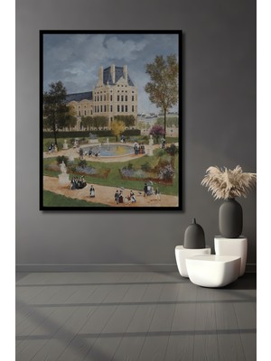 Teona Ahşap Çerçeve Görünümlü Peyzajlı Tarihi Şato Bahçesi Ahşap Mdf Dekoratif Tablo Dikdörtgen Tablo