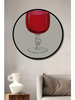 Teona Ahşap Çerçeve Görünümlü Kırmızı Kadeh Dekoratif Ahşap Mdf Ev Duvar Tablo Yuvarlak Ev Duvar Tablo