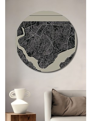 Teona Ahşap Istanbul Harita Ahşap Mdf Dekoratif Ev/işyeri Duvar Tablo Yuvarlak Ev/işyeri Duvar Tablo