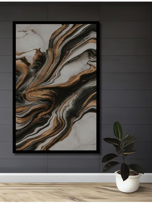 Teona Ahşap Çerçeve Görünümlü Mermer Dalgaları Dekoratif Ahşap Mdf Ev Duvar Tablo Dikdörtgen Ev Duvar Tablo