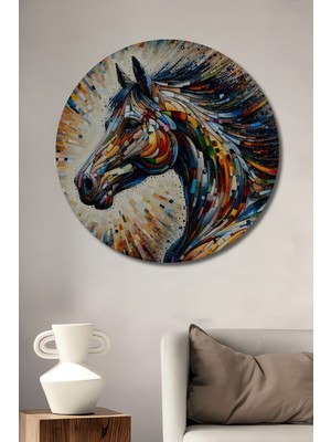Teona Ahşap Renkli Soyut At Ahşap Mdf Dekoratif Ev/işyeri Duvar Tablo Yuvarlak Ev/işyeri Duvar Tablo