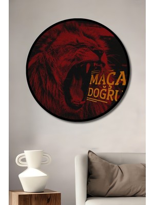 Teona Ahşap Çerçeve Görünümlü Aslan Gücü Dekoratif Ahşap Mdf Işyeri Duvar Tablo Yuvarlak Işyeri Duvar Tablo