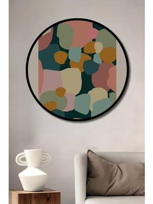 Teona Ahşap Çerçeve Görünümlü Renkli Fauvist Soyut Ahşap Mdf Dekoratif Ev Duvar Tablo Yuvarlak Ev Duvar Tablo