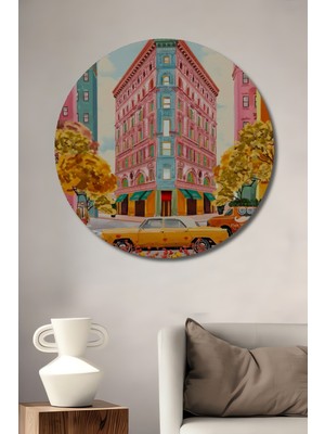 Teona Ahşap Renkli Sokaklar Ahşap Mdf Dekoratif Ev/işyeri Duvar Tablo Yuvarlak Ev/işyeri Duvar Tablo