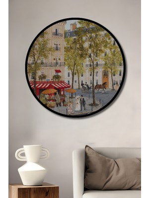Teona Ahşap Çerçeve Görünümlü Paris Sokakları Ahşap Mdf Dekoratif Ev Duvar Tablo Yuvarlak Ev Duvar Tablo