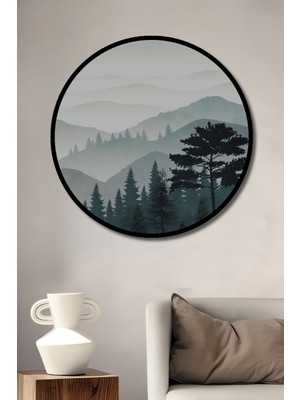 Teona Ahşap Çerçeve Görünümlü Doğa Içinde Huzurlu Ahşap Mdf Dekoratif Ev Duvar Tablo Yuvarlak Ev Duvar Tablo
