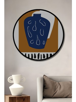 Teona Ahşap Çerçeve Görünümlü Soyut Vazolar Ahşap Mdf Dekoratif Ev Duvar Tablo Yuvarlak Ev Duvar Tablo