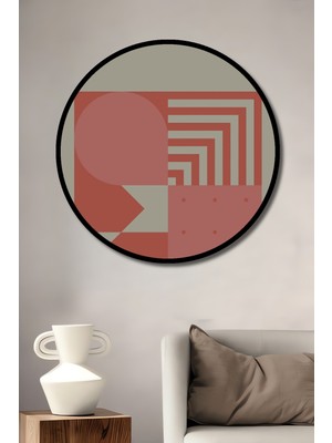 Teona Ahşap Çerçeve Görünümlü Bauhaus Stil Soyut Dekoratif Ahşap Mdf Ev Duvar Tablo Yuvarlak Ev Duvar Tablo