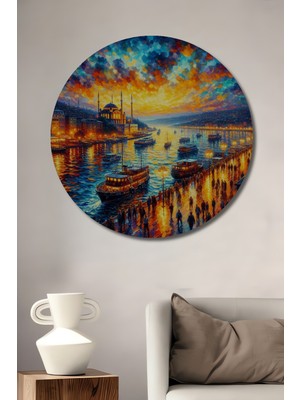 Teona Ahşap Istanbul Boğazı Gün Batımı Ahşap Mdf Dekoratif Ev/işyeri Duvar Tablo Yuvarlak Ev/işyeri Duvar Tablo