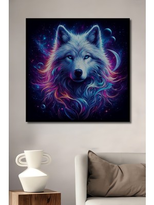 Teona Ahşap Çerçeve Görünümlü Kurt Galaksi Ahşap Mdf Dekoratif Ev Duvar Tablo Dikdörtgen Ev Duvar Tablo