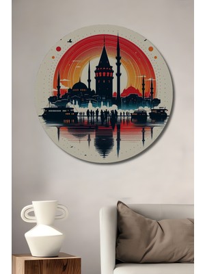 Teona Ahşap Istanbul Silüeti Ahşap Mdf Dekoratif Ev/işyeri Duvar Tablo Yuvarlak Ev/işyeri Duvar Tablo
