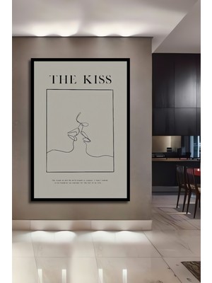 Teona Ahşap Çerçeve Görünümlü Öpücük Çizgisel Minimalist Ahşap Mdf Dekoratif Tablo Dikdörtgen Tablo