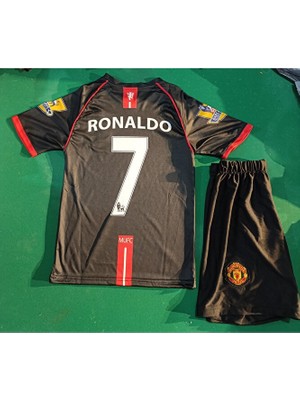Legent Lady Manchester United 2008 Ronaldo 7 Retro Siyah Çocuk Futbol Forma 2 Li Set. Forma+Şort