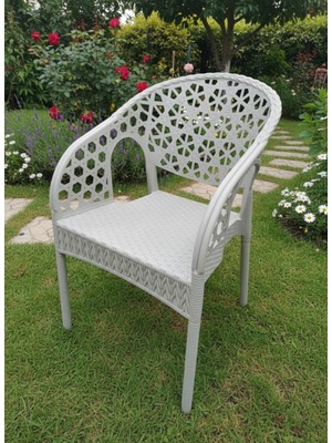 Bıxl Lotus Modern Rattan Desenli Gri Bahçe Sandalyeleri 4 Parça Plastik 1 Kişilik