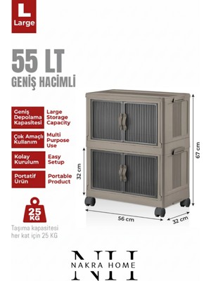 Nakra Home 2'li Katlanır Portatif Tekerlekli Organizer Dolap – Çok Amaçlı Mıknatıslı Kapaklı