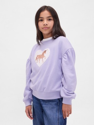 Gap Kız Çocuk Mor Relaxed Flippy-Sequin Grafikli Sweatshirt