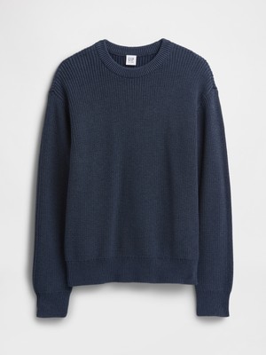 Gap Erkek Çocuk Mavi Relaxed Shaker-Stitch Crewneck Kazak
