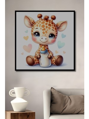 Teona Ahşap Çerçeve Görünümlü Sevimli Zürafa Bebek Ahşap Mdf Işyeri Duvar Tablo Dikdörtgen Işyeri Duvar Tablo
