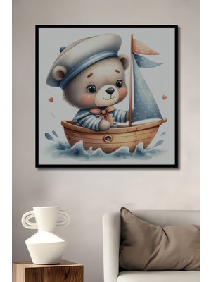 Teona Ahşap Çerçeve Görünümlü Denizci Ayıcık Dekoratif Ahşap Mdf Ev Duvar Tablo Dikdörtgen Ev Duvar Tablo