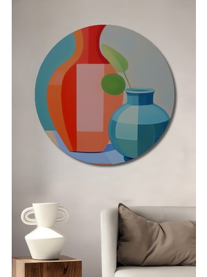 Teona Ahşap Modern Renkli Vazo Kompozisyonu Dekoratif Ahşap Mdf Tablo Yuvarlak Tablo