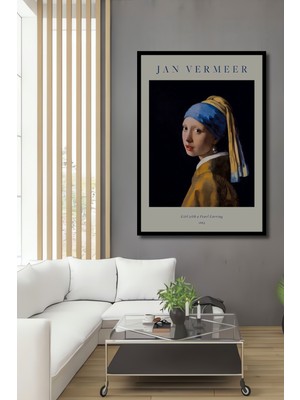 Teona Ahşap Çerçeve Görünümlü Inci Küpeli Kız Dekoratif Ahşap Mdf Ev Duvar Tablo Dikdörtgen Ev Duvar Tablo