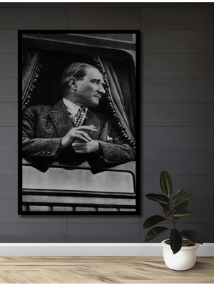 Teona Ahşap Çerçeve Görünümlü Atatürk Ahşap Mdf Dekoratif Işyeri Duvar Tablo Dikdörtgen Işyeri Duvar Tablo