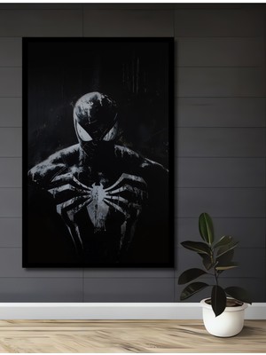 Teona Ahşap Çerçeve Görünümlü Kara Kostümlü Örümcek Adam Dekoratif Ahşap Mdf Tablo Dikdörtgen Tablo