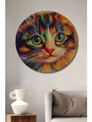 Teona Ahşap Renkli Kedi Portresi Dekoratif Ahşap Mdf Ev/işyeri Duvar Tablo Yuvarlak Ev/işyeri Duvar Tablo