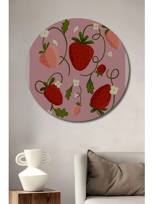 Teona Ahşap Çilekli Meyve Pazarı Dekoratif Ahşap Mdf Ev/işyeri Duvar Tablo Yuvarlak Ev/işyeri Duvar Tablo