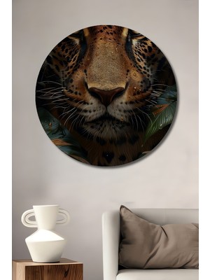 Teona Ahşap Leopar Doğanın Gizemi Dekoratif Ahşap Mdf Ev/işyeri Duvar Tablo Yuvarlak Ev/işyeri Duvar Tablo