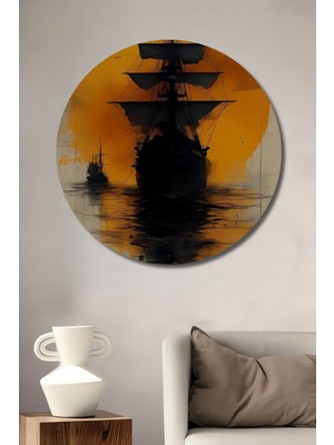 Teona Ahşap Gızemlı Yelkenli Günbatımı Ahşap Mdf Dekoratif Ev/işyeri Duvar Tablo Yuvarlak Ev/işyeri Duvar Tablo