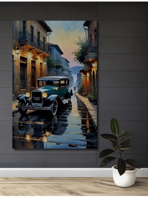 Teona Ahşap Klasik Araba Sokak Manzarası Ahşap Mdf Dekoratif Tablo Dikdörtgen Tablo