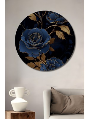 Teona Ahşap Mavi Güller Dekoratif Ahşap Mdf Ev/işyeri Duvar Tablo Yuvarlak Ev/işyeri Duvar Tablo
