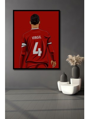 Teona Ahşap Çerçeve Görünümlü Liverpool Oyuncusu Virgil Kırmızı Dekoratif Ahşap Mdf Tablo Dikdörtgen Tablo