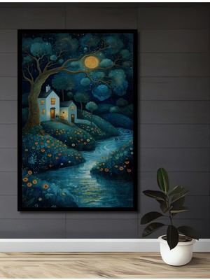 Teona Ahşap Çerçeve Görünümlü Gece Masalı Dekoratif Ahşap Mdf Ev Duvar Tablo Dikdörtgen Ev Duvar Tablo