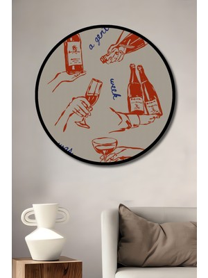 Teona Ahşap Çerçeve Görünümlü Şık Şarap Anları Dekoratif Ahşap Mdf Ev Duvar Tablo Yuvarlak Ev Duvar Tablo