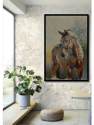 Teona Ahşap Çerçeve Görünümlü Görkemli At Dekoratif Ahşap Mdf Ev Duvar Tablo Dikdörtgen Ev Duvar Tablo