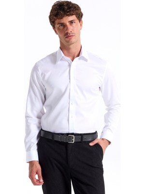 Fabrika Slim Fit Sumos Yaka Düz Beyaz Erkek Gömlek F5WM-GML 2581