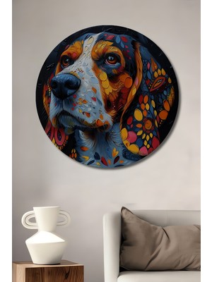 Teona Ahşap Renkli Köpek Portresi Dekoratif Ahşap Mdf Ev/işyeri Duvar Tablo Yuvarlak Ev/işyeri Duvar Tablo