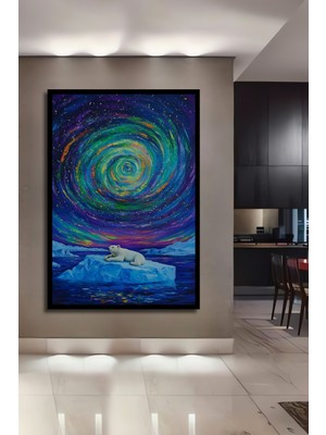 Teona Ahşap Çerçeve Görünümlü Kutup Işıltısı Dekoratif Ahşap Mdf Ev Duvar Tablo Dikdörtgen Ev Duvar Tablo