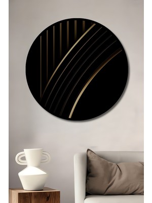 Teona Ahşap Çerçeve Görünümlü Lüks Modern Çizgiler Dekoratif Ahşap Mdf Ev Duvar Tablo Yuvarlak Ev Duvar Tablo